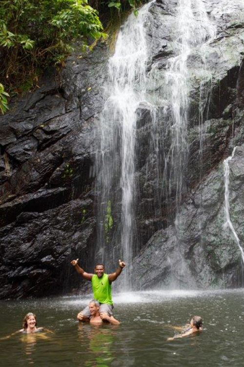 Vuadomo Waterfall with swimmers